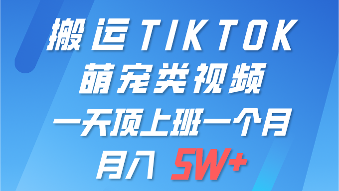 搬运tiktok萌宠视频，一部手机可做，项目长期稳定,月入5W+青柠创客-网创项目资源站-副业项目-创业项目-搞钱项目青柠创客