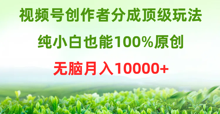 视频号创作者分成顶级玩法，纯小白也能100%原创，无脑月入10000+青柠创客-网创项目资源站-副业项目-创业项目-搞钱项目青柠创客