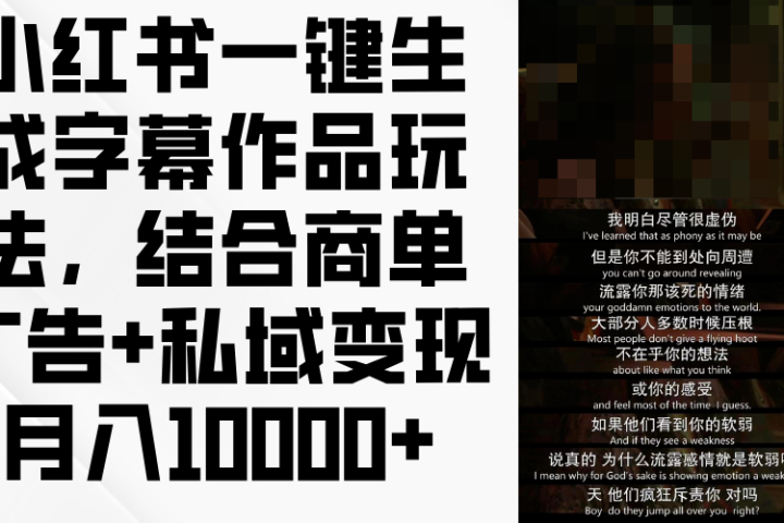 小红书一键生成字幕作品玩法,结合商单广告+私域变现月入10000+青柠创客-网创项目资源站-副业项目-创业项目-搞钱项目青柠创客