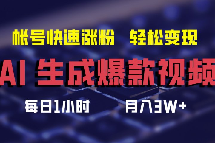 AI生成爆款视频，助你帐号快速涨粉，轻松月入3W+青柠创客-网创项目资源站-副业项目-创业项目-搞钱项目青柠创客