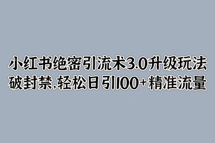小红书绝密引流术3.0升级玩法，破封禁，轻松日引100+精准流量青柠创客-网创项目资源站-副业项目-创业项目-搞钱项目青柠创客