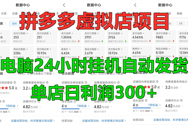 拼多多虚拟店项目，电脑挂机自动发货，单店日利润300+，可放大操作青柠创客-网创项目资源站-副业项目-创业项目-搞钱项目青柠创客