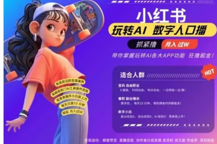 小红书数字人暴力起号，AI改写文案，流量火爆月入破W轻松拿捏，再也不用费劲录口播青柠创客-网创项目资源站-副业项目-创业项目-搞钱项目青柠创客