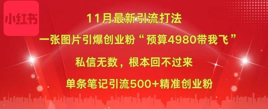 小红书11月最新图片打法，一张图片引爆创业粉“预算4980带我飞”，私信无数，根本回不过来，单条笔记引流500+精准创业粉青柠创客-网创项目资源站-副业项目-创业项目-搞钱项目青柠创客