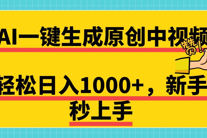 免费无限制，AI一键生成原创中视频，新手小白轻松日入1000+，超简单，可矩阵，可发全平台青柠创客-网创项目资源站-副业项目-创业项目-搞钱项目青柠创客