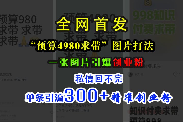 小红书“预算4980带我飞”图片打法，一张图片引爆创业粉，私信回不完，单条引流300+精准创业粉青柠创客-网创项目资源站-副业项目-创业项目-搞钱项目青柠创客