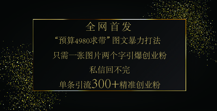 小红书，“预算 4980 带我飞” 的神奇图片引流法，堪称涨粉核武器！只需一张图，就能单条笔记凭借此方法，轻松引流 300 + 精准创业粉！青柠创客-网创项目资源站-副业项目-创业项目-搞钱项目青柠创客