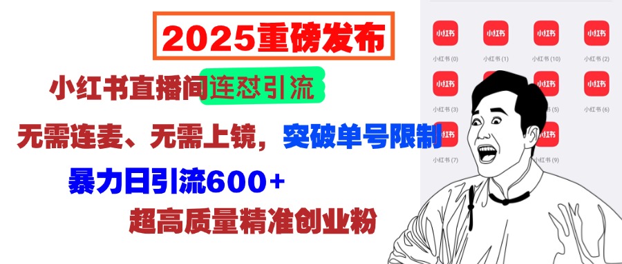 2025重磅发布：小红书直播间连怼引流，无需连麦、无需上镜，突破单号限制，暴力日引流600+超高质量精准创业粉青柠创客-网创项目资源站-副业项目-创业项目-搞钱项目青柠创客