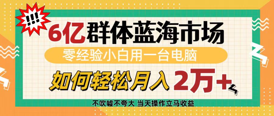 6亿群体蓝海市场,零经验小白用一台电脑,如何轻松月入2万+青柠创客-网创项目资源站-副业项目-创业项目-搞钱项目青柠创客