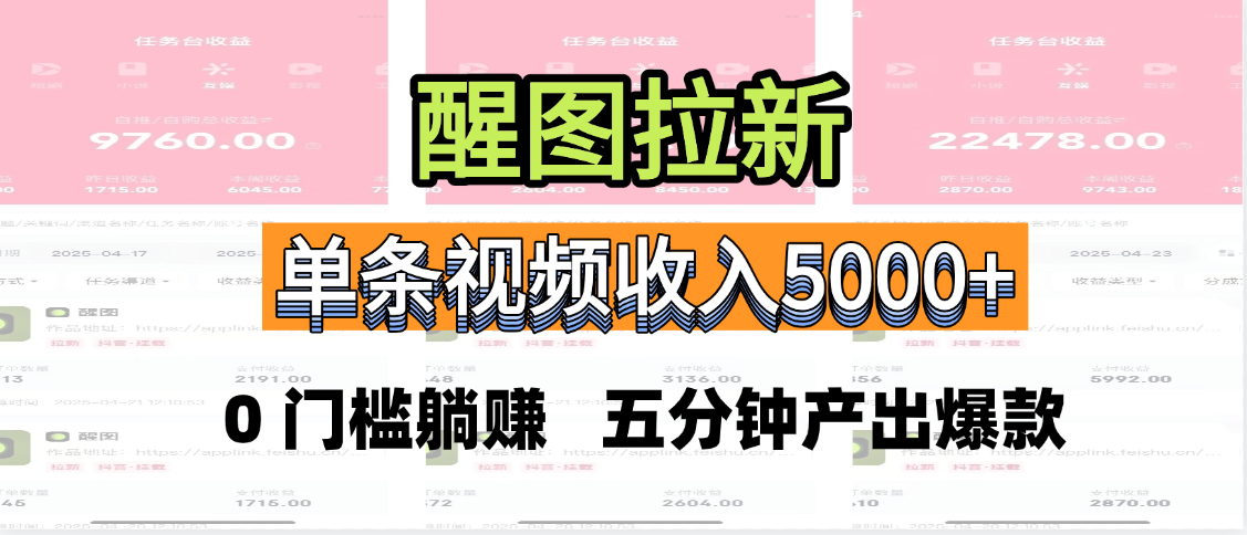 醒图拉新，0 门槛躺赚，五分钟产出爆款，单条视频收入5000+青柠创客-网创项目资源站-副业项目-创业项目-搞钱项目青柠创客