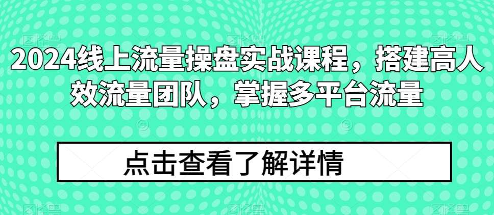 2024线上流量操盘实战课程，搭建高人效流量团队，掌握多平台流量青柠创客-网创项目资源站-副业项目-创业项目-搞钱项目青柠创客